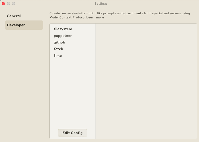 In the Claude Desktop settings section, click on the Developer tab.